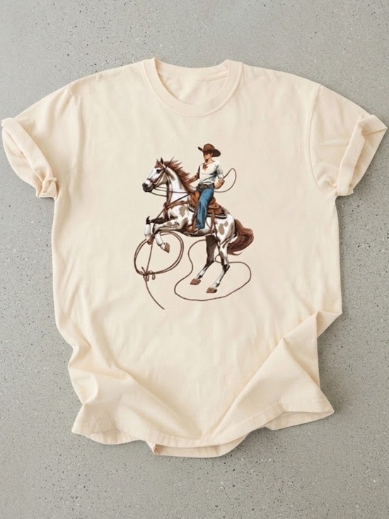Gildan Tops - Gildan Cream Short-Sleeve Tee with Cowboy Horse Graphic